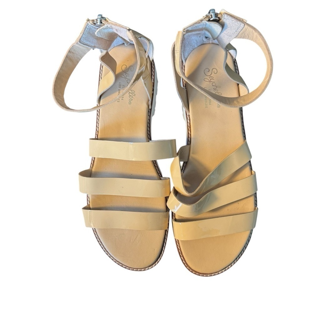 Seychelles - Patent Leather Strappy Platform Sandals Nude Beige Sz 9